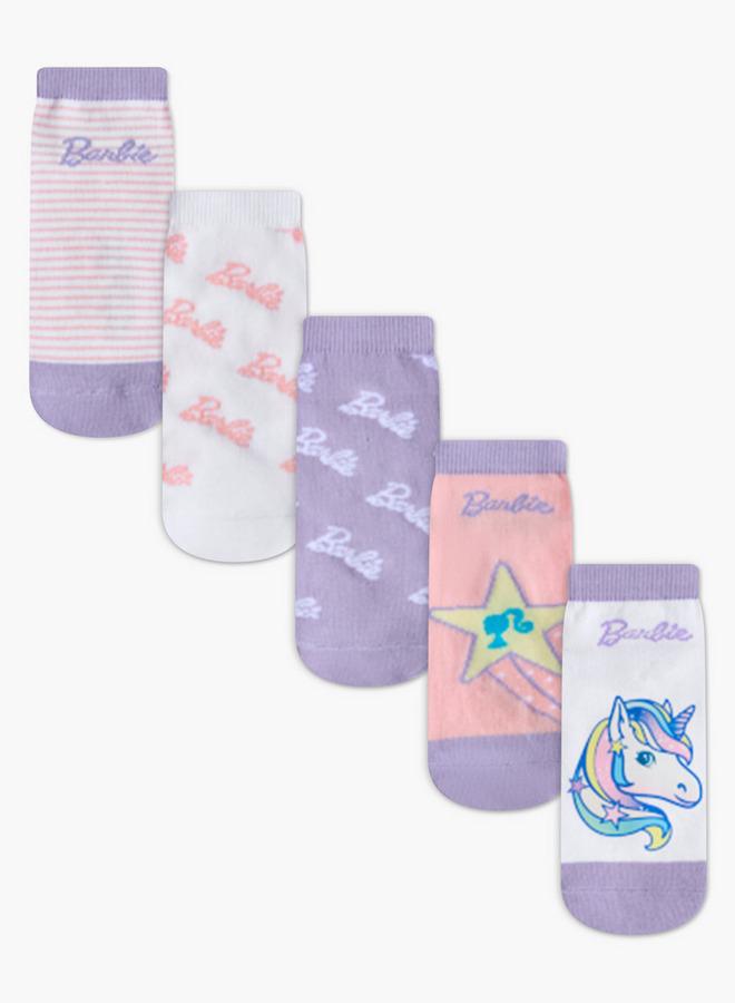 Barbie عبوة من 5 جوارب للفتيات بطول الكاحل مطبوعة - Image 1